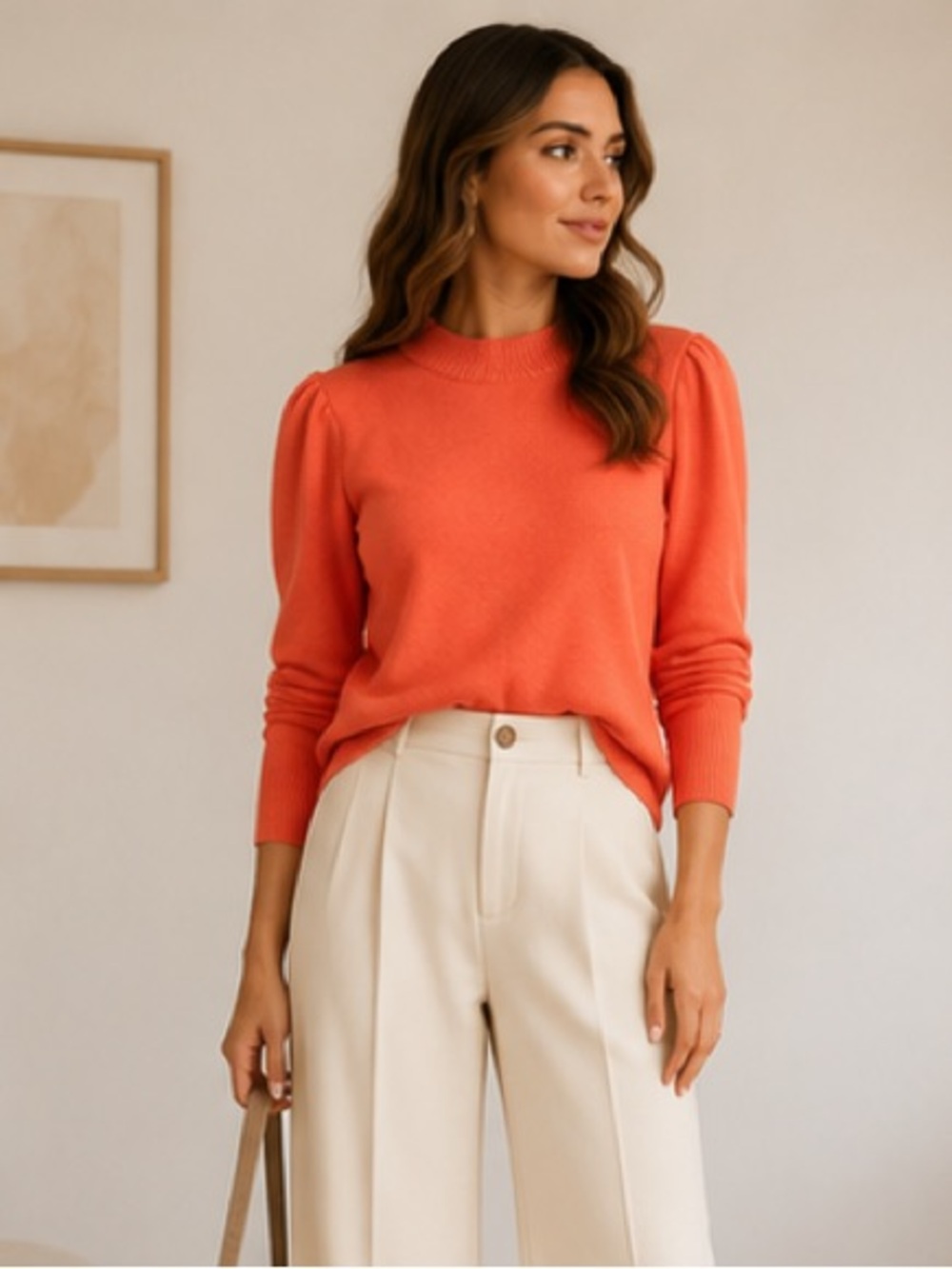 French Connection Coral Crewneck Sweater with Puff Shoulders - Picture 1 of 9